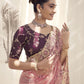 Rajwada Pink Embroidered Net Saree With Unstitched Blouse For Women
