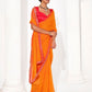 Rajwada Orange Cotton Linen Embellished Striped Saree For Women