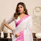 Rajwada White And Pink Cotton Linen Zari Work Saree For Women