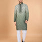Rajwada Green Viscose Silk Sequins Stitched Kurta For Men