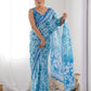 Rajwada Blue Chinon Printed Saree With Unstitched Blouse For Women
