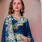Rajwada Teal Blue Organza Embroidered Solid Saree For Women