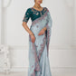 Rajwada Sky Blue Viscose Silk Embroidered Saree For Women