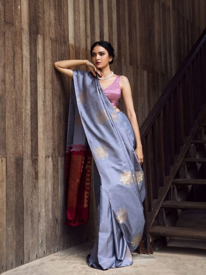 Rajwada Pastel Blue Silk Blend Woven Saree For Women