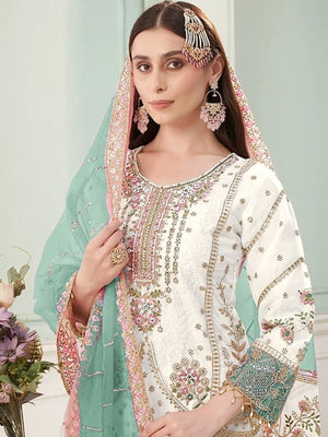 Rajwada White Georgette Embellished Semi Stitched Kurta Set For Women
