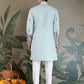 Rajwada Sky Blue Viscose Silk Embroidered Stitched Kurta For Men
