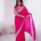 Rajwada Dark Pink Silk Blend Solid Saree For Women