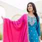 Rajwada Sky Blue Chiffon Embroidered Stitched Kurta Set For Women