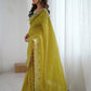 Rajwada Mustard Silk Blend Embroidered Solid Saree For Women
