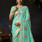 Rajwada Turquoise Blue Organza Solid Saree For Women