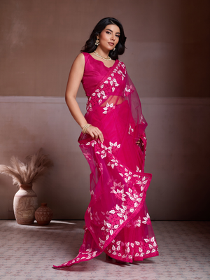 Rajwada Pink Net Embroidered Saree For Women