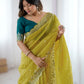 Rajwada Mustard Silk Blend Embroidered Solid Saree For Women