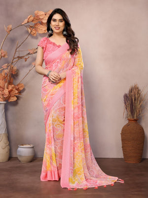 Rajwada Peach Georgette Printed Saree For Women