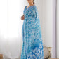 Rajwada Blue Chinon Printed Saree With Unstitched Blouse For Women