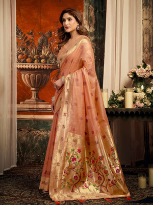 Rajwada Peach Silk Blend Solid Saree For Women