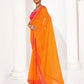 Rajwada Orange Cotton Linen Embellished Striped Saree For Women