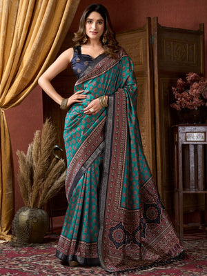 Rajwada Multicolor Silk Blend Printed Saree For Women