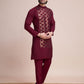 Rajwada Maroon Silk Blend Embellished Stitched Kurta With Pant For Men