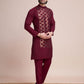Rajwada Maroon Silk Blend Embellished Stitched Kurta With Pant For Men