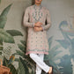 Rajwada Beige Viscose Silk Embroidered Stitched Kurta For Men