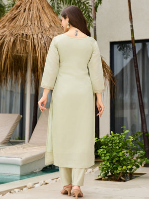 Rajwada Pista Green Chinon Embriodered Stitched Kurta Set For Women