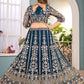 Rajwada Teal Blue Net Sequence Embroidered Semi-Stitched Lehenga For Women