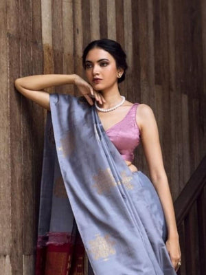 Rajwada Pastel Blue Silk Blend Woven Saree For Women
