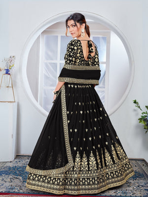 Rajwada Black Georgette Thread & Sequins Embroidered Semi-Stitched Lehenga For Women