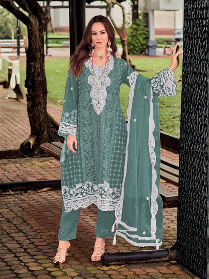 Rajwada Blue Silk Blend Embellished Semi Stitched Kurta Set For Women