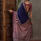 Rajwada Navy Blue And Maroon Silk Blend Printed Elegant Saree For Women