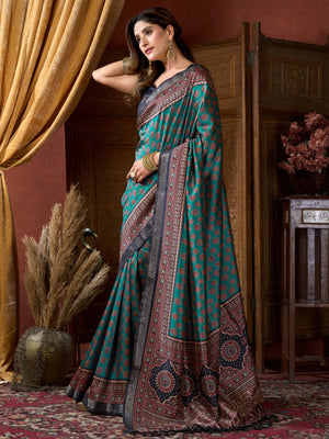 Rajwada Multicolor Silk Blend Printed Saree For Women
