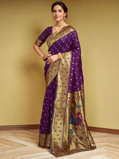 Rajwada Dark Purple Silk Blend Woven Pithani Saree For Women