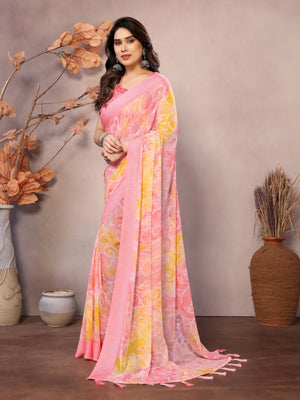 Rajwada Peach Georgette Printed Saree For Women