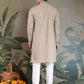 Rajwada Beige Viscose Silk Embroidered Stitched Kurta For Men