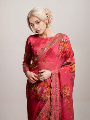 Rajwada Pink Georgette Printed Saree For Women