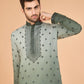 Rajwada Green Viscose Silk Sequins Stitched Kurta For Men