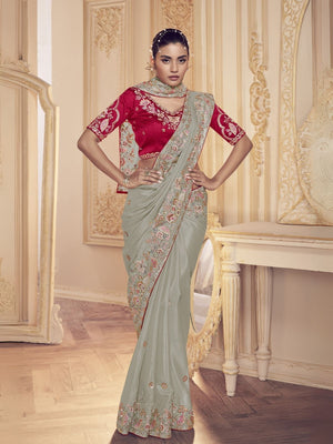 Rajwada Grey Georgette Embroidered Elegant Saree For Women