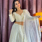 Rajwada White Georgette Mirror Work Semi-Stitched lehenga For Women