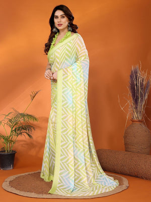 Rajwada Light Green Georgette Printed Saree With Unstitched Blouse For Women