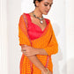 Rajwada Orange Cotton Linen Embellished Striped Saree For Women