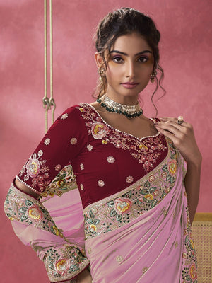 Rajwada Pink Georgette Embroidered Elegant Saree For Women