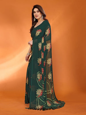 Rajwada Green Silk Blend Floral Print Saree For Women