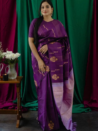 Rajwada Dark Purple Silk Blend Woven Saree For Women