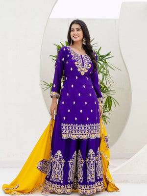 Rajwada Voilet Chiffon Embroidered Stitched Kurta Set For Women