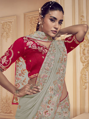 Rajwada Grey Georgette Embroidered Elegant Saree For Women