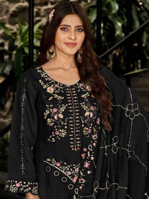 Rajwada Black Georgette Embellished Semi-Stitched Kurta Set For Women