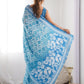 Rajwada Blue Chinon Printed Saree With Unstitched Blouse For Women