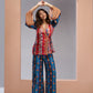Rajwada Red And Blue Linen Printed Stitched Co-Ord Set For Women