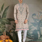 Rajwada Beige Viscose Silk Embroidered Stitched Kurta For Men