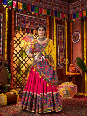 Rajwada Multicolor Viscose Cotton Semi-Stitched lehenga With Stunning Tassels For Women